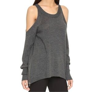 Ramy Brook Gray Tasha Cutout Cold Shoulder Pullover Wool Sweater